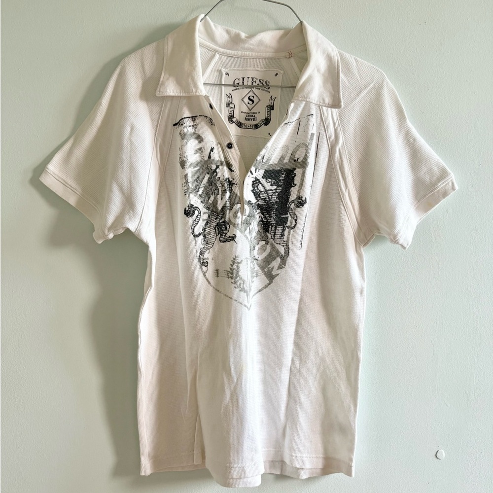 Guess White Polo with Graphic Design
